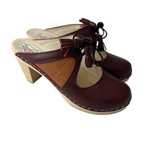 MAGUBA of Sweeden Red Leather Tassel Tie Wooden Heels Slip on  Women Size 38